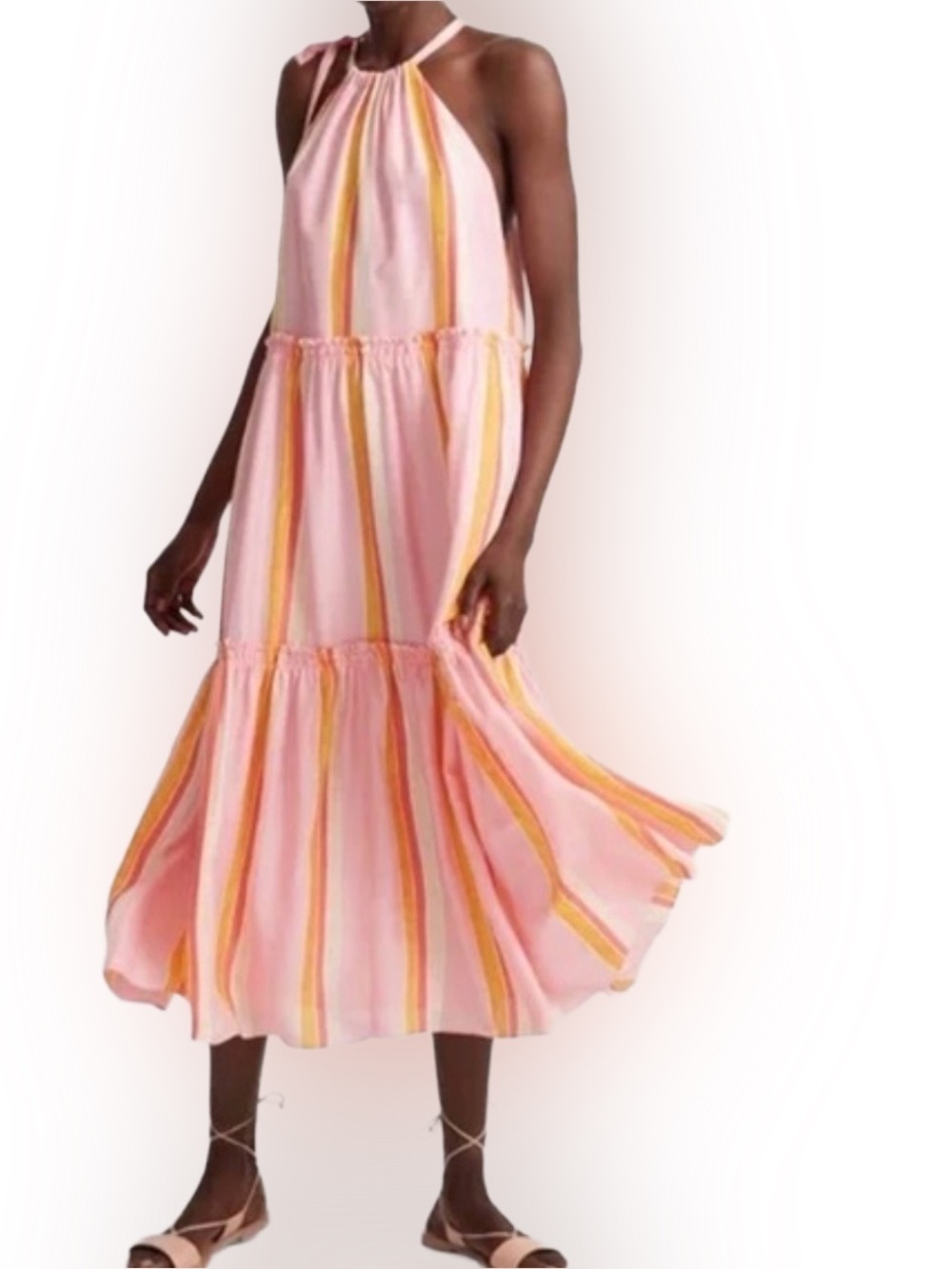 Club Monaco Amirra SILK Maxi Dress Pink Striped Sleeveless Women's Sz 10 NWT